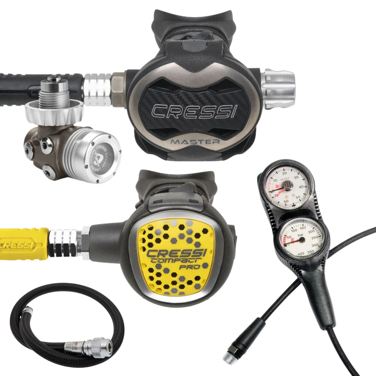Cressi Regulator Package: T10-SC + Compact Pro Octopus + Gauges + BCD Hose