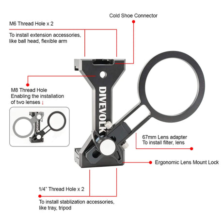 DiveVolk SeaTouch 6 Pro Expansion Clamp with 67mm Lens Adapter
