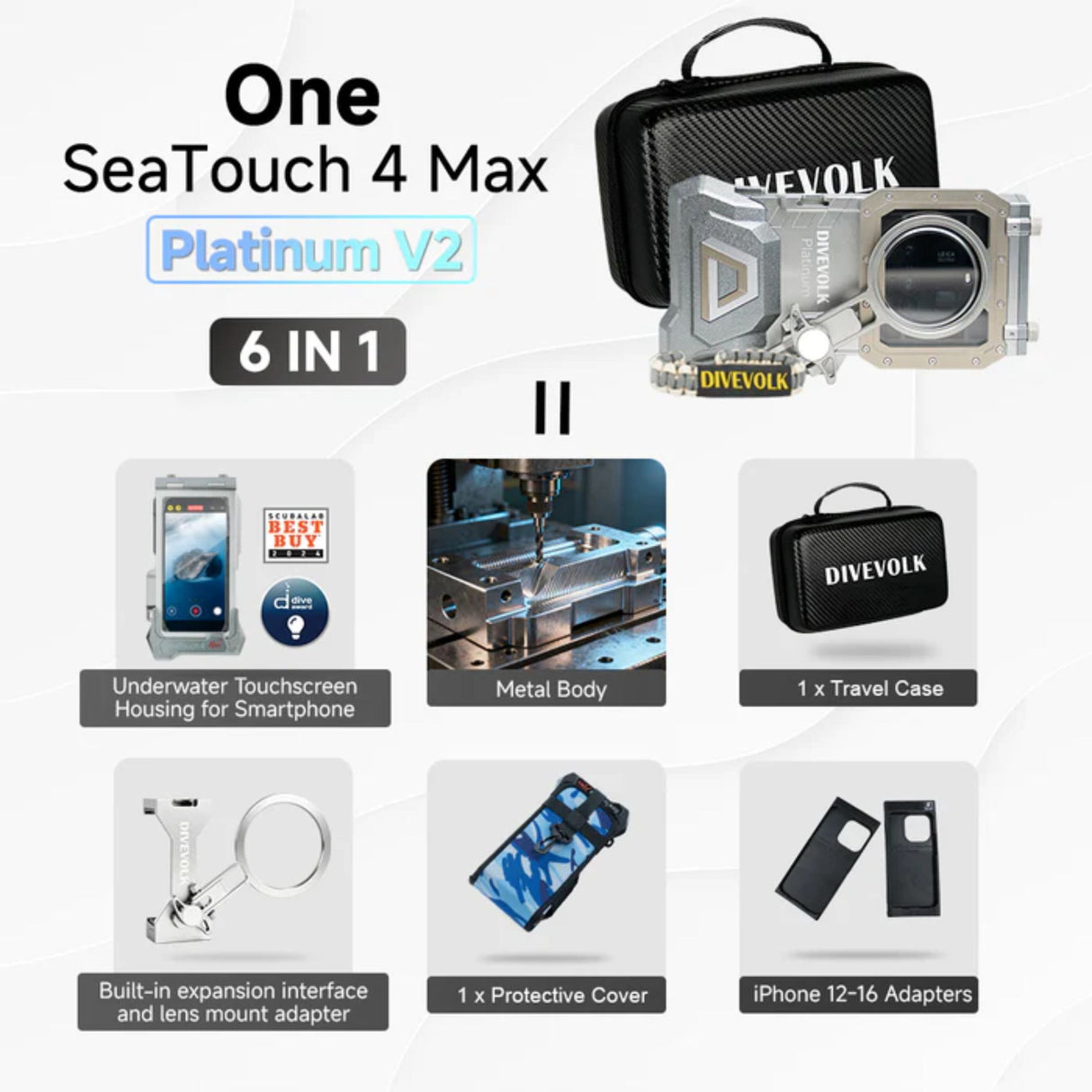 DiveVolk SeaTouch 4 Max Platinum Underwater Smartphone Housing