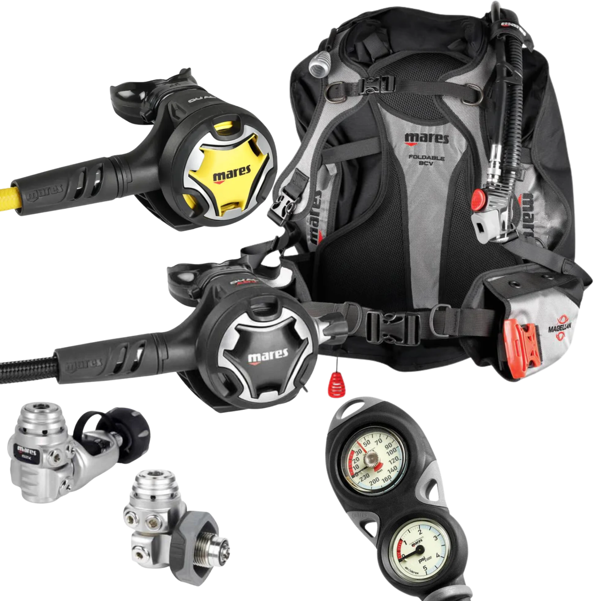 Mares Magellan BCD Package: Dual ADJ 62X + Octopus Dual + Gauges