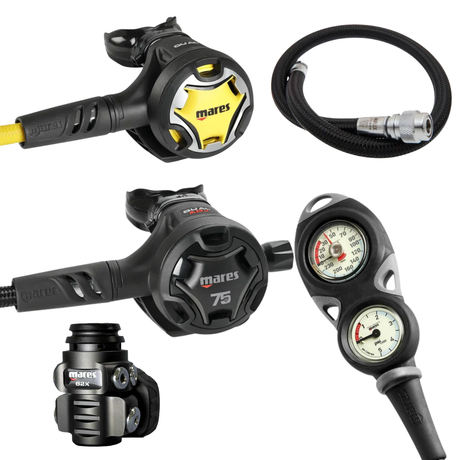 Mares Regulator Package: Dual ADJ 62X 75th Anniversary + Octopus Dual + Gauges + BCD Hose