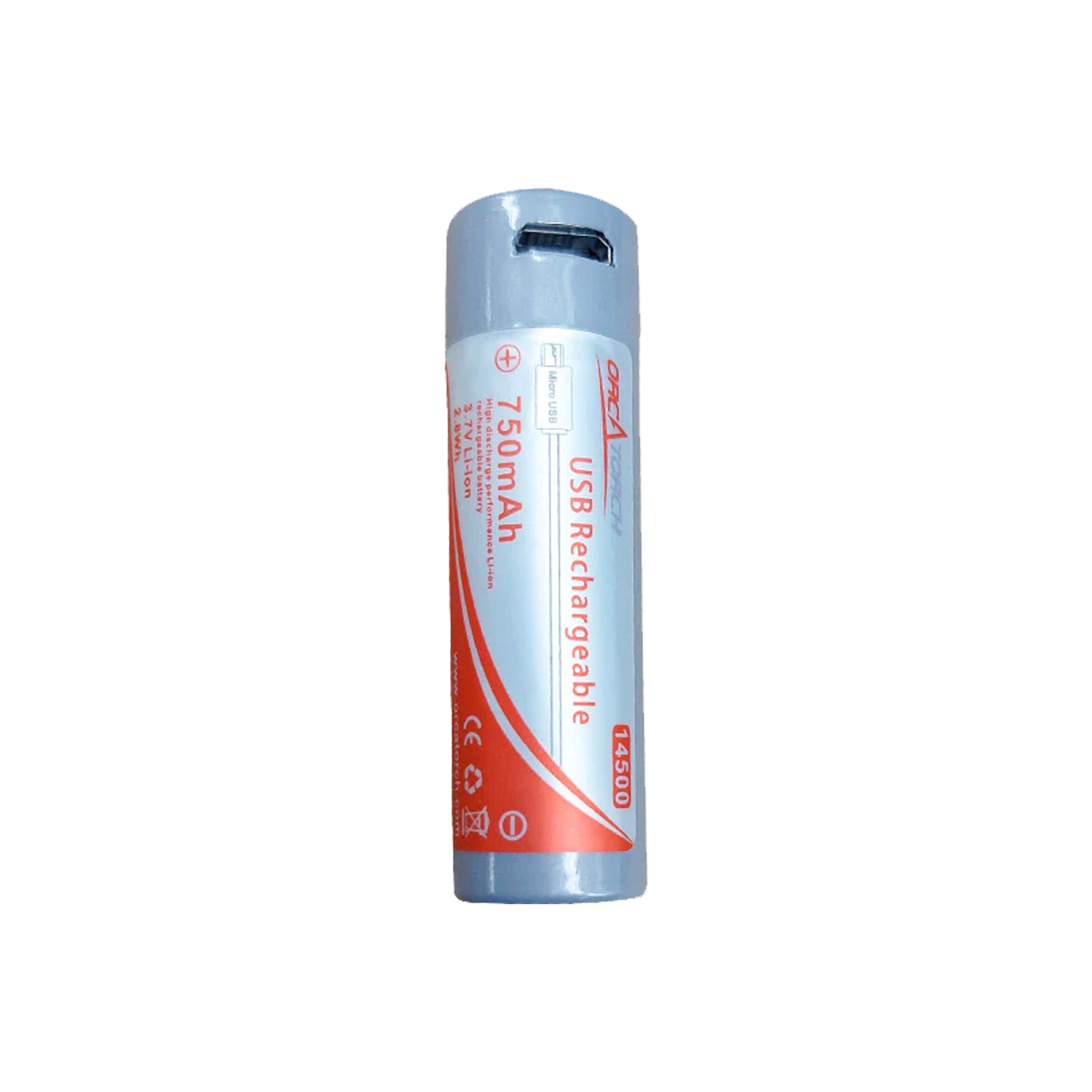 OrcaTorch 14500 Micro USB Rechargeable Battery 700mAh