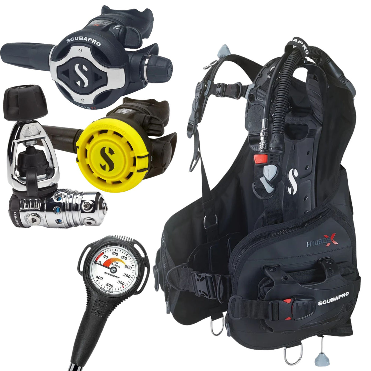 Scubapro Hydros X Womens BCD Package: MK25 EVO / S620Ti + R105 Octopus + Gauges