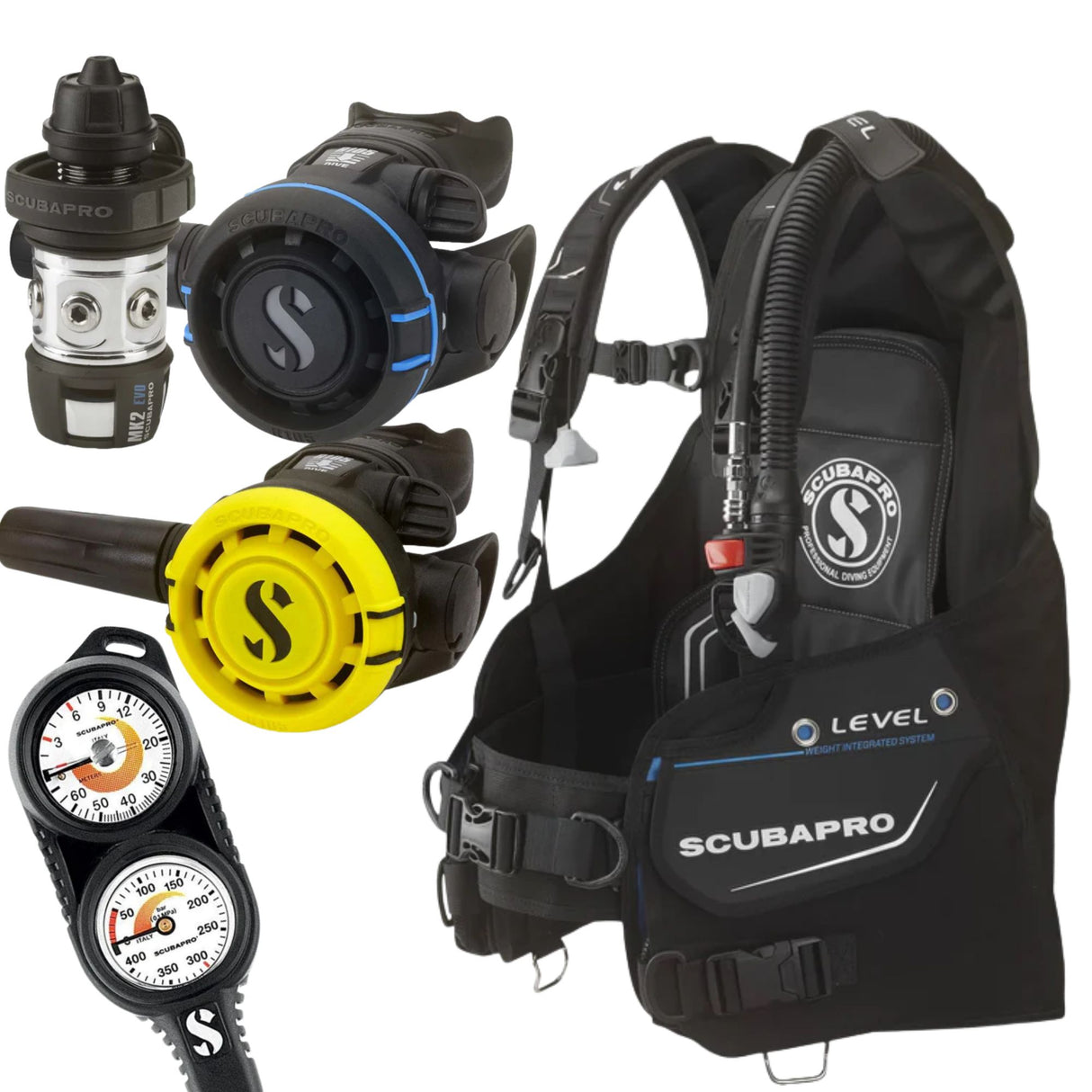 Scubapro Level BCD Package: MK2 EVO / R105 + R105 Octopus + Gauges