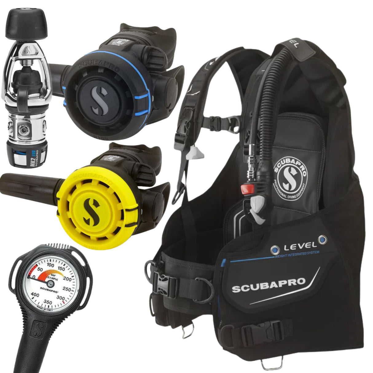 Scubapro Level BCD Package: MK2 EVO / R105 + R105 Octopus + Gauges