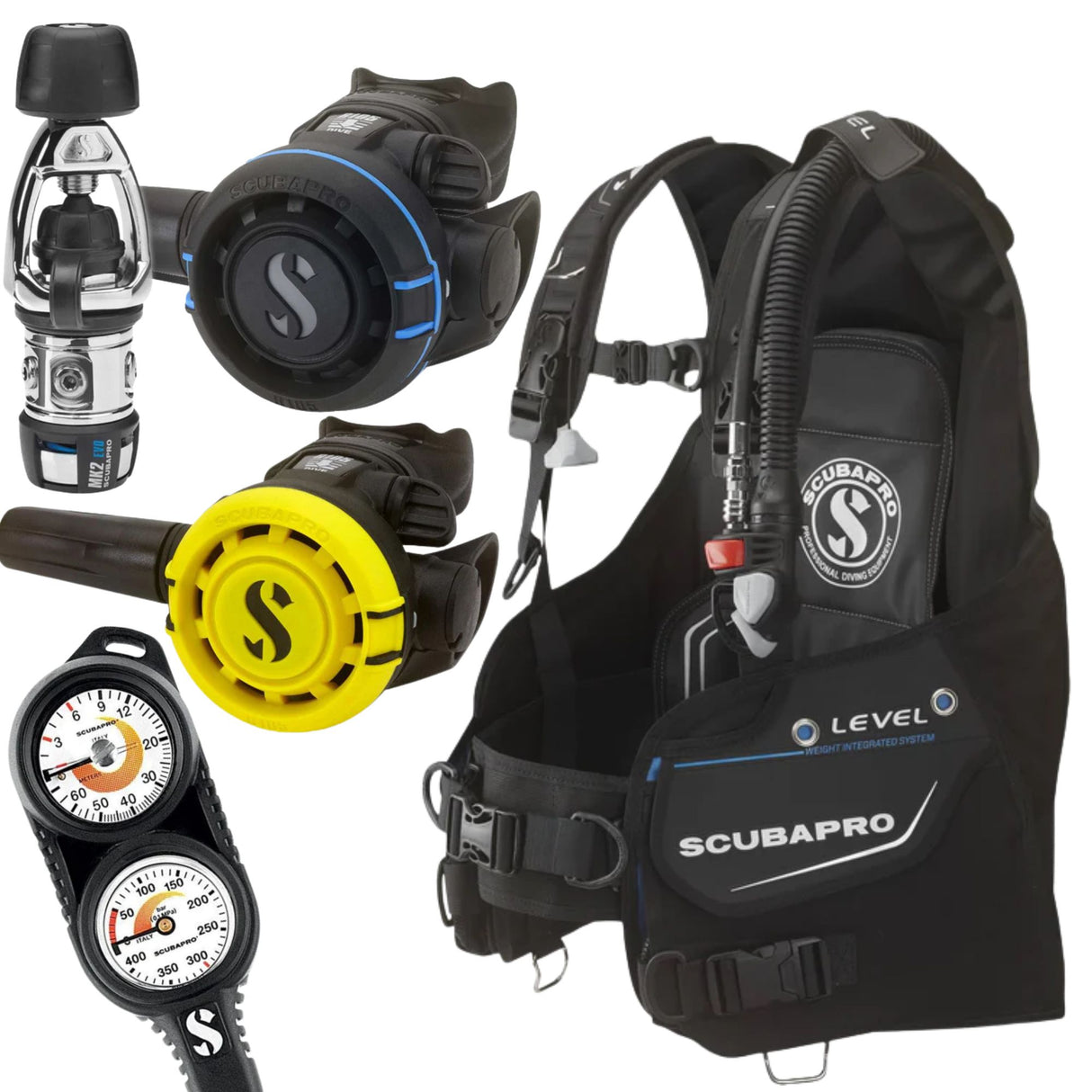 Scubapro Level BCD Package: MK2 EVO / R105 + R105 Octopus + Gauges