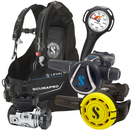 Scubapro MK17 EVO 2 Compact SPG Stage 4 Regulator Set and Scubapro Level BCD Dive Package