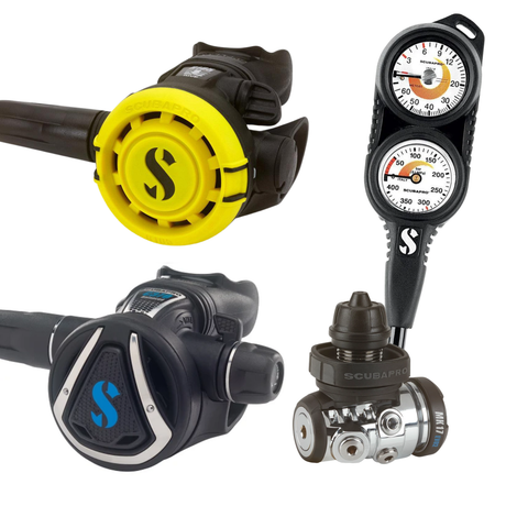 Scubapro MK17 EVO 2 Compact Twin Console Stage 4 Regulator Set and Scubapro Level BCD Dive Package