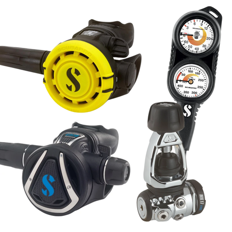 Scubapro MK17 EVO 2 Compact Twin Console Stage 4 Regulator Set and Scubapro Level BCD Dive Package