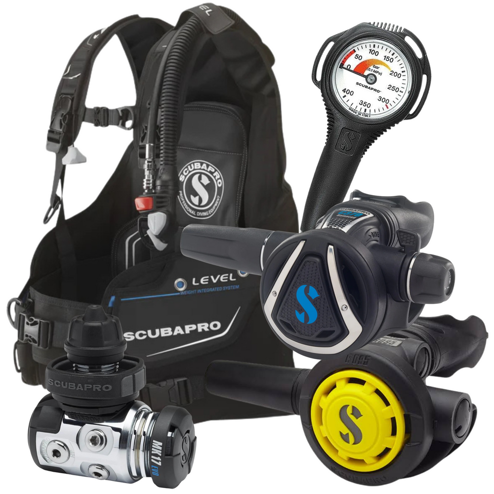 Scubapro MK17 EVO 2 Compact SPG Stage 4 Regulator Set and Scubapro Level BCD Dive Package