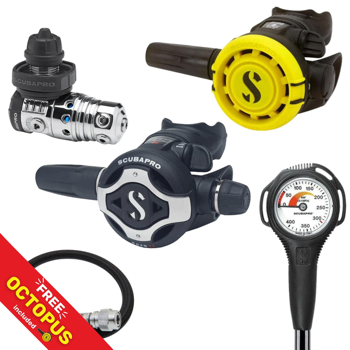 Scubapro Regulator Package: MK25 EVO / S620Ti + R105 Octopus + Gauges + BCD Hose
