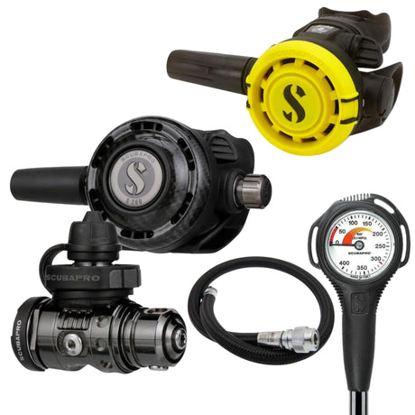 Scubapro Regulator Package: MK19 EVO / G260 Carbon Black Tech + R105 Octopus + Gauges + BCD Hose