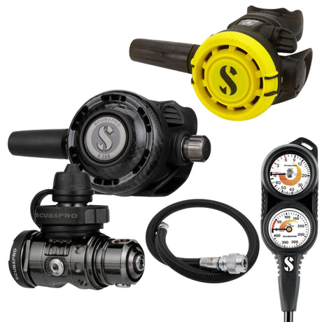 Scubapro Regulator Package: MK19 EVO / G260 Carbon Black Tech + R105 Octopus + Gauges + BCD Hose