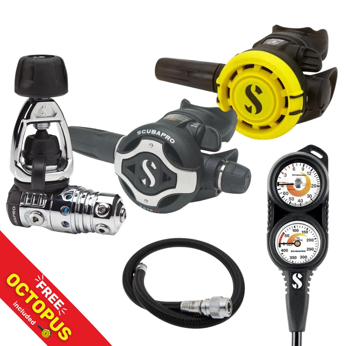 Scubapro Regulator Package: MK25 EVO / S620Ti + R105 Octopus + Gauges + BCD Hose