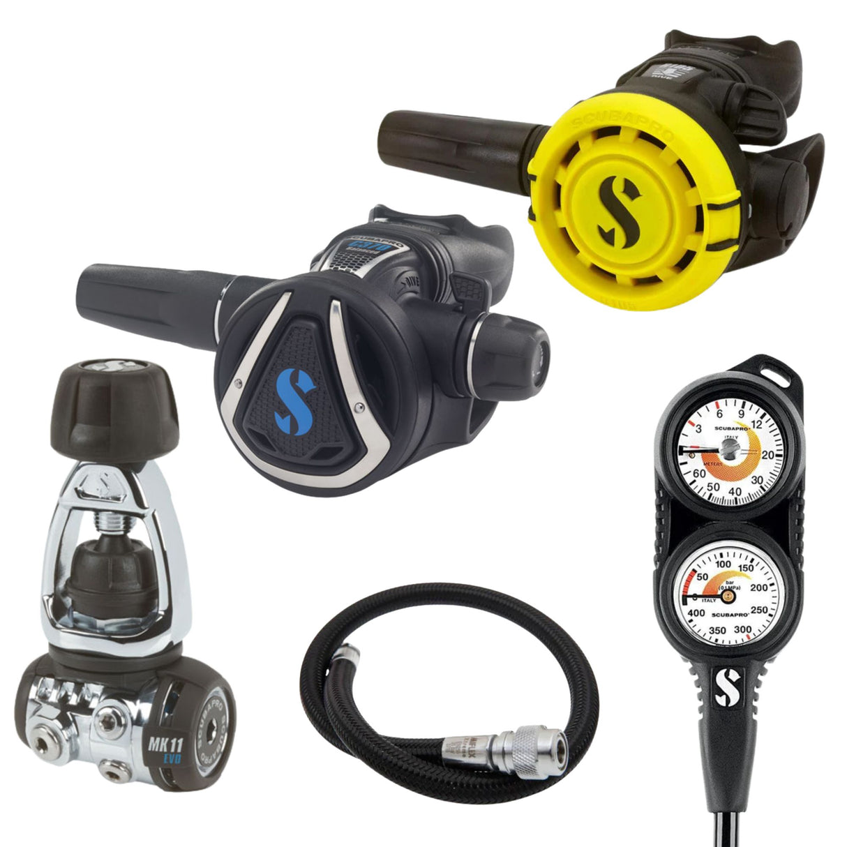 Scubapro Regulator Package: MK11 EVO / C370 + R105 Octopus + Gauges + BCD Hose