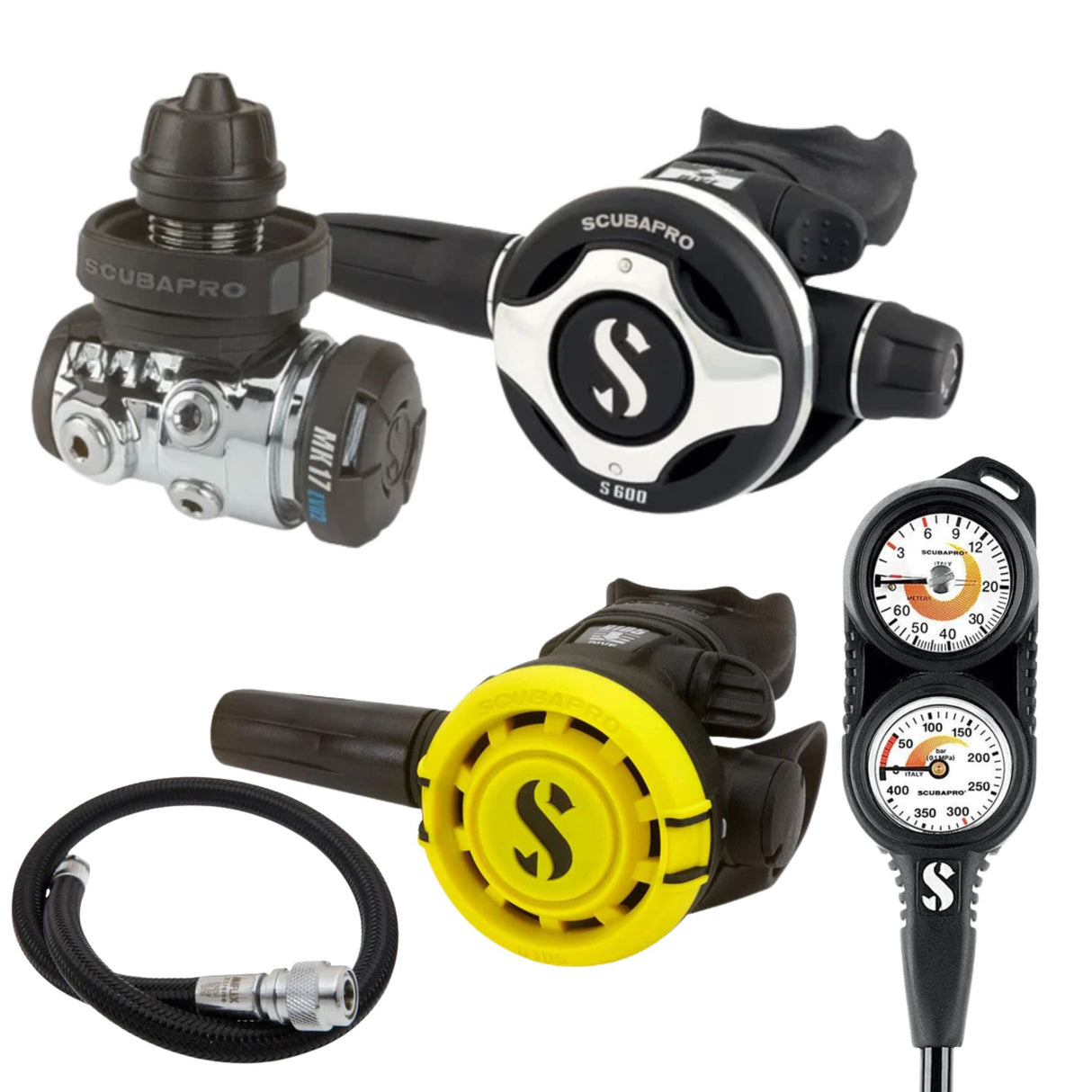 Scubapro Regulator Package: MK17 EVO 2 / S600 + R105 Octopus + Gauges + BCD Hose