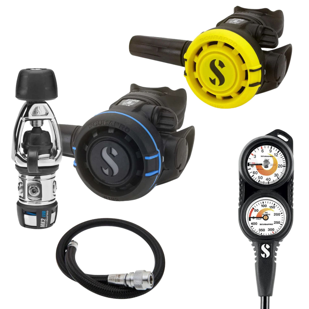 Scubapro Regulator Package: MK2 EVO / R105 + R105 Octopus + Gauges + BCD Hose