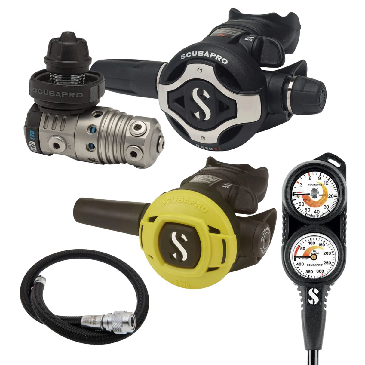 Scubapro Regulator Package: MK25T EVO / S620 X-Ti + S270 Octopus + Gauges + BCD Hose