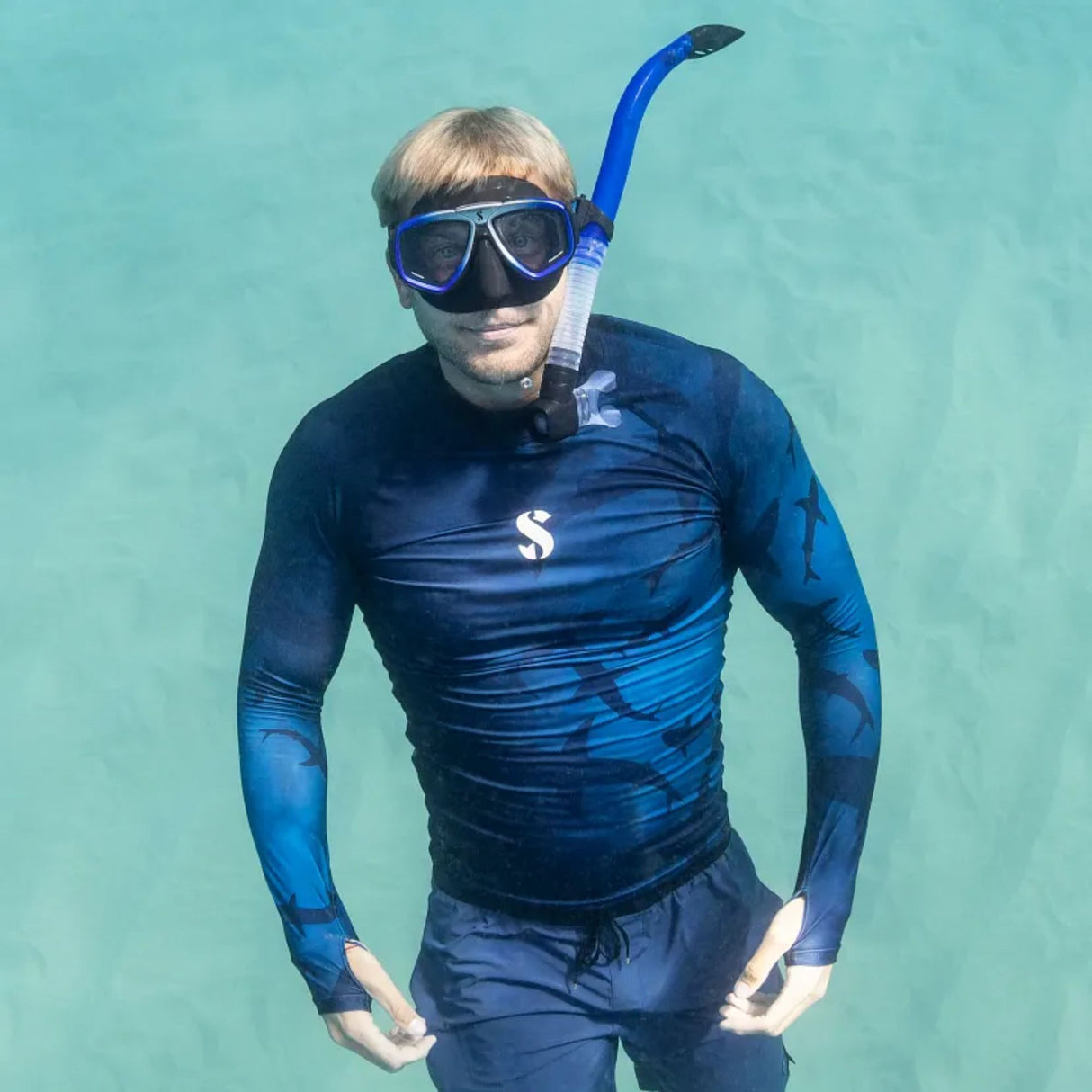 Scubapro UPF50 T-Flex Long Sleeve Men's Rash Guard - Sharks