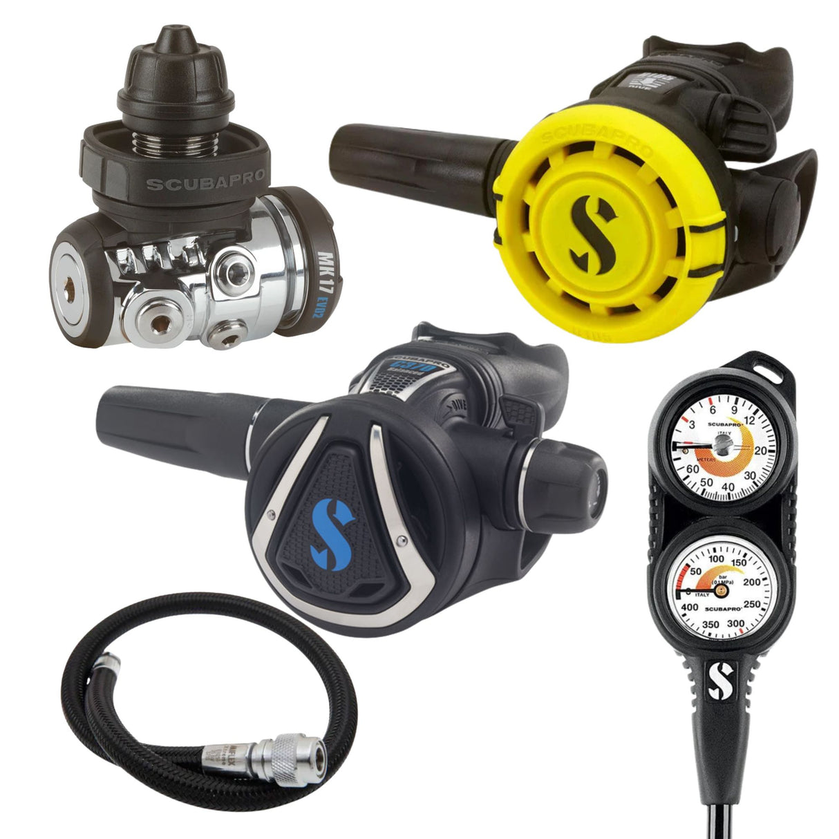 Scubapro Regulator Package: MK17 EVO 2 / C370 + R105 Octopus + Gauges + BCD Hose