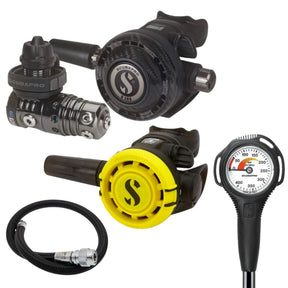 Scubapro Regulator Package: MK25 EVO / G260 Carbon Black Tech + R105 Octopus + Gauges + BCD Hose