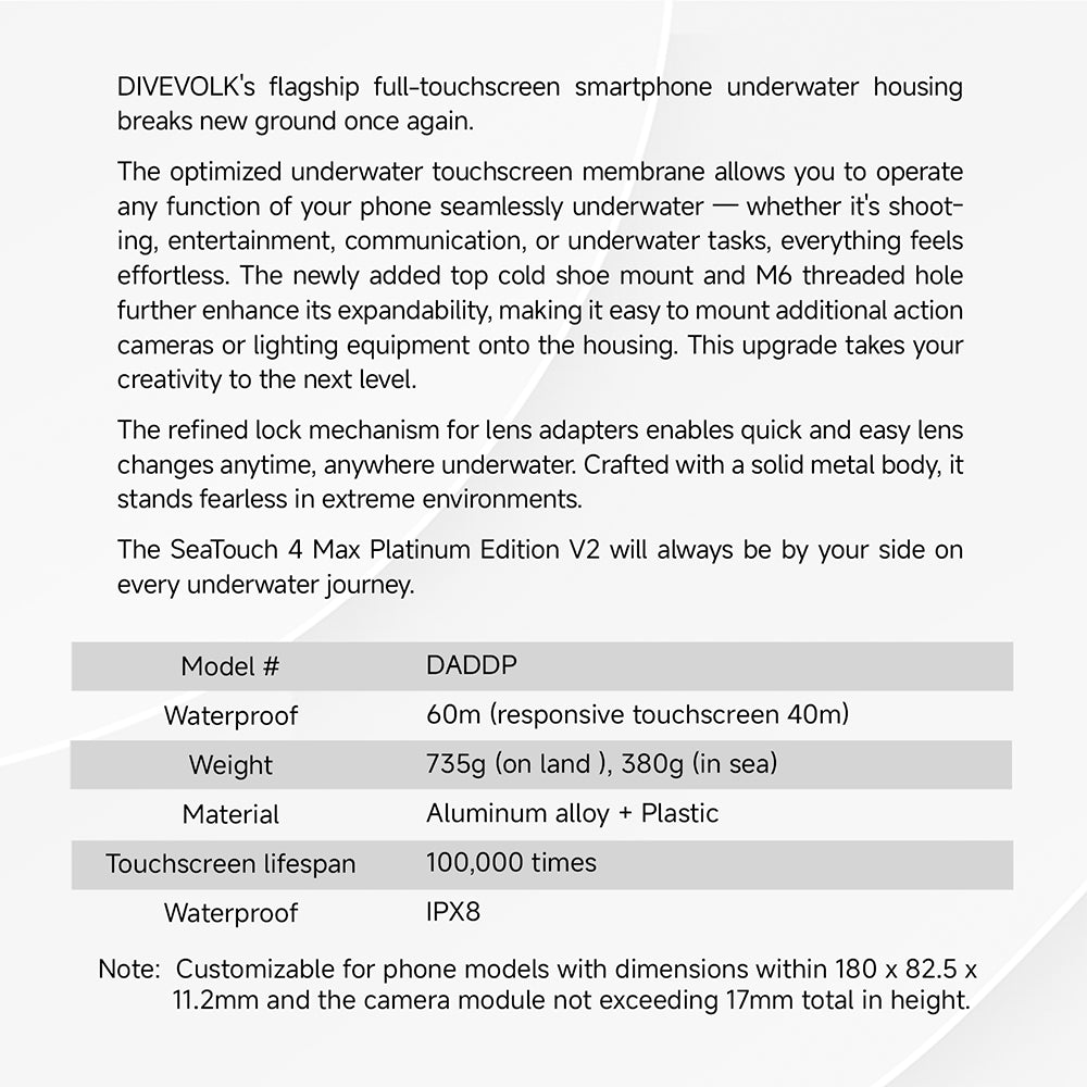 DiveVolk SeaTouch 4 Max Platinum Underwater Smartphone Housing