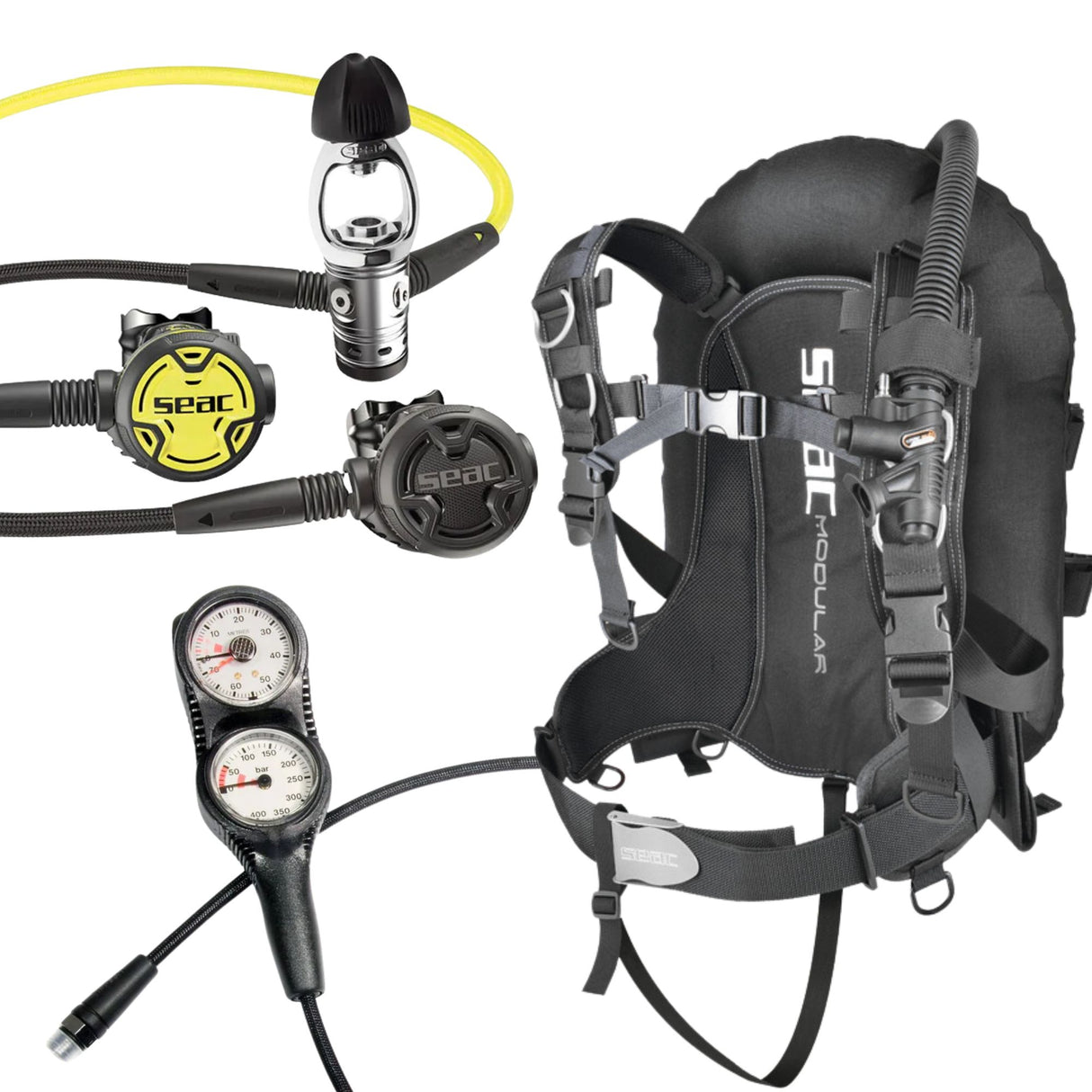 Seac BCD Package: Modular Wing Style BCD + PX100 Regulator Set + Gauges