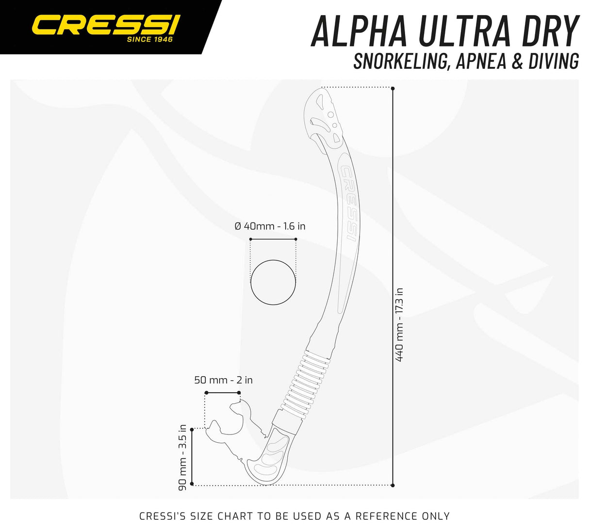 CRESSI Tuba tuba avec valve anti-eau d''entrée ALPHA CRESSI Tuba tuba avec valve anti-eau d''entrée ALPHA