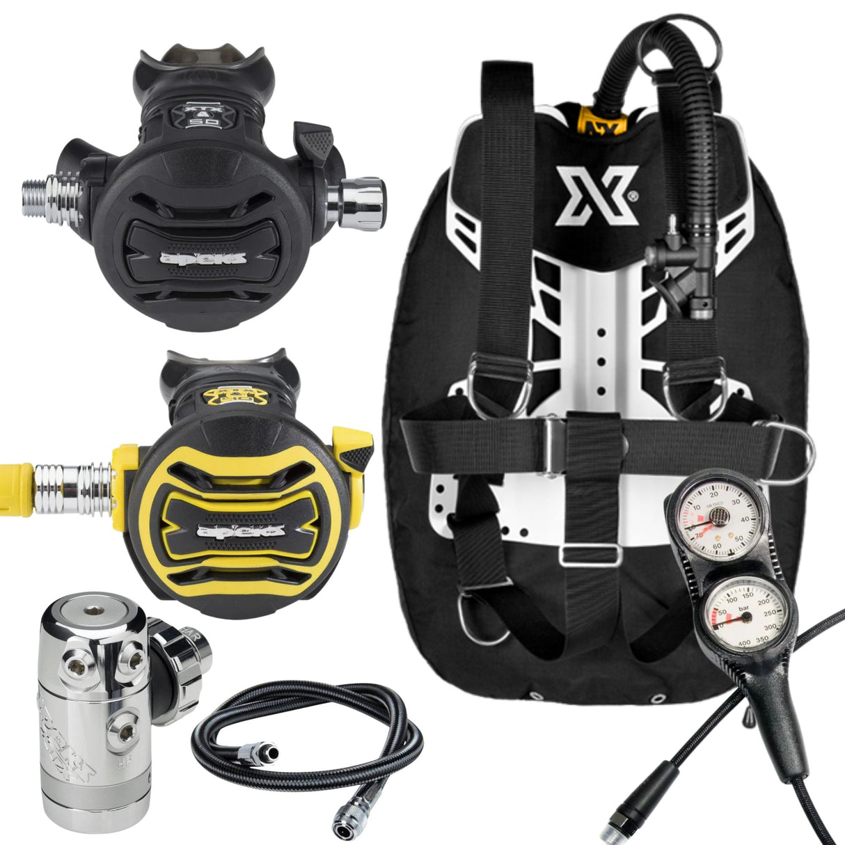 XDeep NX Zen Ultralight Package: Apeks XTX50 DST + XTX40 Octopus + Double Console +BCD Hose