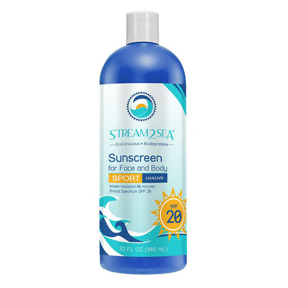 Stream2Sea Sunscreen for Face and Body Sport - SPF20 32oz (909.2ml)